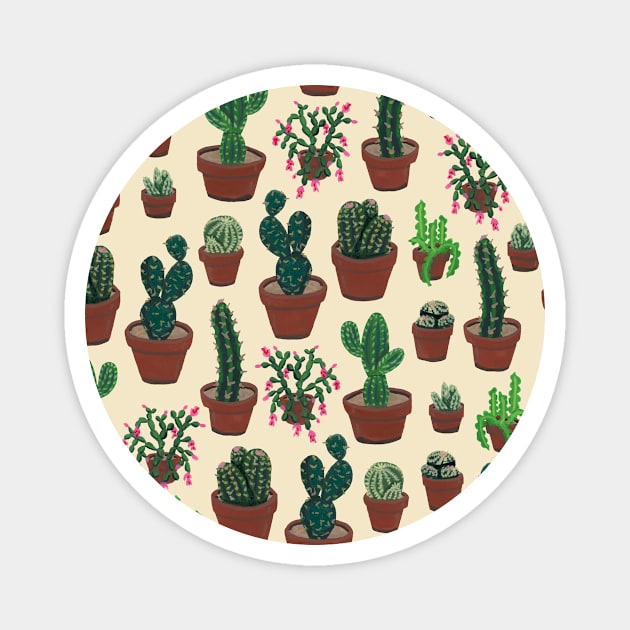 Gouache Cacti Pattern Magnet by paintedpansy